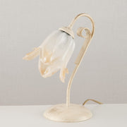 Lámpara de sobremesa en hierro Ivory Gold pantalla de una luz en vidrio Blanco Ambar 23x h30 cm