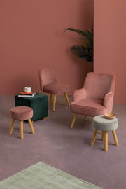 Taburete Adeline de madera efecto terciopelo rosa 38h cm