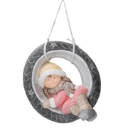 Niña resina sobre neumático rosa cm43x38h26