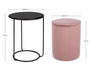 Conjunto moderno de mesa de centro y puf Annika en rosa antiguo