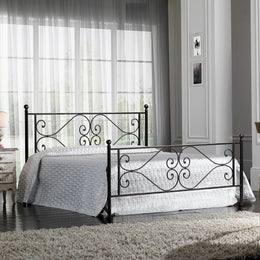 Cama doble de hierro con pie de cama Florence negro trabajado