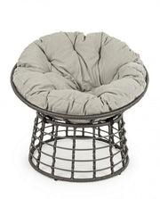 Sillón de exterior en fibra natural gris con cojín MOLLY diámetro 69x92x h78 cm