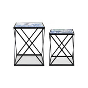 Mesas de centro en acero negro con estampado marino REEF K04 2 piezas