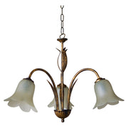 Araña de 3 luces con estructura marrón y cristal opaco, casquillo E14.