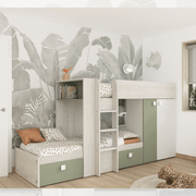 Litera 1268 vintage blanca y verde con armario y cajoneras