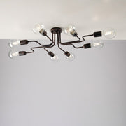 Plafón de hierro negro con decoración cobre ocho luces 83x66x h17 cm
