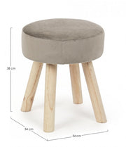 Taburete Adeline en madera efecto terciopelo gris tórtola