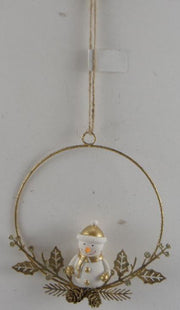 Guirnalda metal muñeco nieve oro cm16x16x3