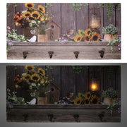 Percha de madera 4 plazas con led girasol cm60x30x1,8