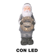 LED resina Papá Noel con guirnalda gris 21,5x19,5h51 cm