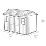 Casita en gris efecto madera pintable duotech 2 puertas y 2 ventanas 350x229xh.254 cm