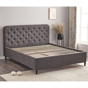 Cama matrimonial con almacenamiento Idra gris oscuro cabecero con botones L 170 x P 207,5 x A 114 cm