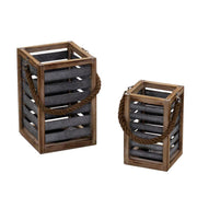 Farol de madera marrón 1-2 con asa de cuerda cuadrada cm19x19h28,5