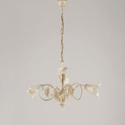 Araña en hierro Marfil Oro Blanco Ámbar vasos tres luces 58x h43 cm