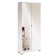 Armario multipropósito delgado dos puertas espejo ocho cenizas blancas estantes blancos 83x29x H190 cm