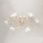 Lámpara de techo Iron Ivory Gold de seis luces con vidrio Alabastro blanco 95x52x h20 cm