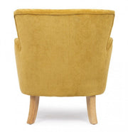 Sillón vintage de chenilla tapizado en terciopelo ocre