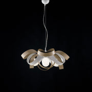 Araña de suspensión en hierro gris tórtola blanca cuatro luces 66x h28 cm