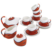 Taza de té con tetera y jarra de leche 9 piezas bambú naranja y cerámica