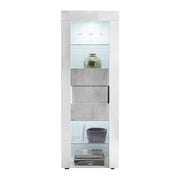 Vitrina moderna blanca brillante con 1 puerta en gris cemento L.61 P.42 H.167 cm