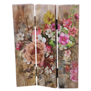 Paravento estampado de 3 paneles con flores rosa 120,6x2,5xh180,6x2,5xh180