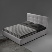 Cama doble Napoli en tela gris con contenedor