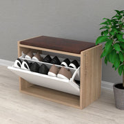 Zapatero baúl Susa en blanco y sonoma con cojín acolchado