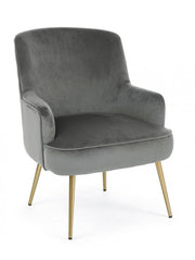 Sillón Clelia gris efecto terciopelo dorado