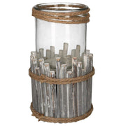 Portavelas de madera de vidrio blanqueado 1p redondo cmø15h19