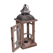 Farol cuadrado bronce metal madera nogal cm16,5x16,5h41,5