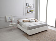 Cama individual con estructura en madera y polipiel blanca 168x205x26h cm