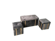 Baúl con 2 puffs de terciopelo gris cm80x40h44