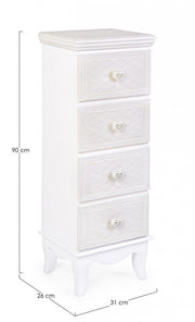 Cómoda de dormitorio en MDF con cuatro cajones Blanco CHARLENE 31x26x h90 cm