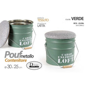 POUF Contenedor industrial de estaño verde 30 x 25 h 25 h