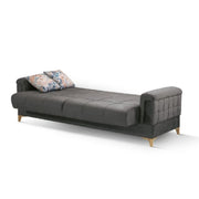 Sofá cama de tres plazas con contenedor KEMER en madera y tejido Gris Oscuro 219x99x h87 cm