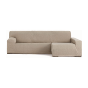 Funda de sofá elástica Troya península derecha beige reposabrazos largo 250/310