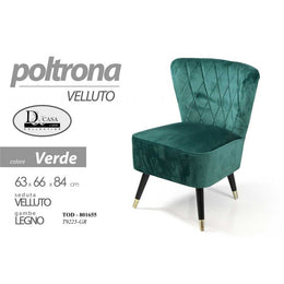 Sillón de cámara de terciopelo verde 63 x 66 x 84 H CM