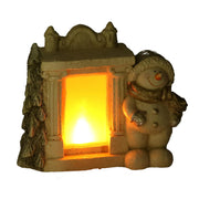 Chimenea de resina con muñeco de nieve led blanco cm27x12h23