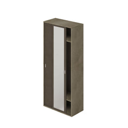 Armario con espejo, puertas correderas y perchero, color Barro, estructura Arcilla, 212x90x43cm