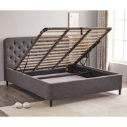 Cama matrimonial con almacenamiento Idra gris oscuro cabecero con botones L 170 x P 207,5 x A 114 cm
