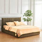 Cama Matrimonial Saturno Tela Marrón Cabecero Costuras Verticales 160x190 cm