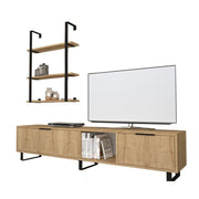 Mueble TV 2 solapas con librería 3 estantes roble 180x35xh.40 cm