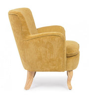 Sillón vintage de chenilla tapizado en terciopelo ocre