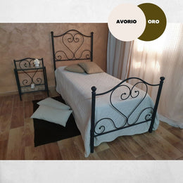 Cama individual Poppy de hierro forjado marfil dorado