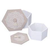 Caja de madera 1-2 mandala blanca hexagonal 19,5x19,5h10,5 cm