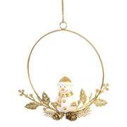 Guirnalda metal muñeco nieve oro cm16x16x3