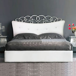 Recipiente de cama doble con cabeza acolchada en eco -leather 180x200xh.155 cm