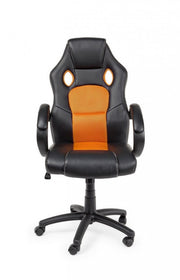 Sillón de oficina con pulseras racing negro-naranja en polipiel