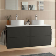 Terrex120 mueble de baño suspendido negro mate doble lavabo 4 cajones 120x45x54h