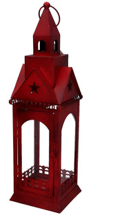 Farol cuadrado metal rojo 13x13h45,5 cm